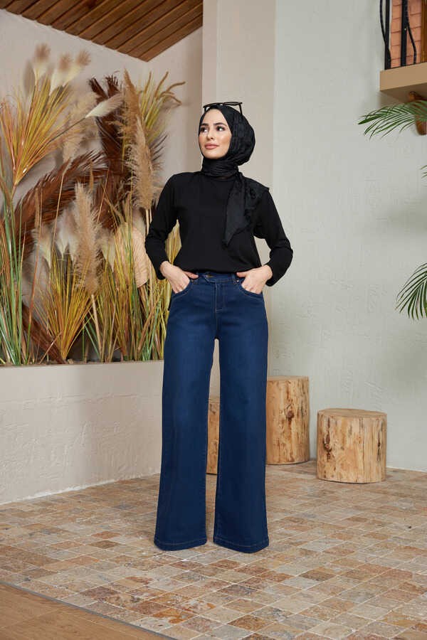Neways 1067-DENIM Bol Paça Pantolon Lacivert görsel 2