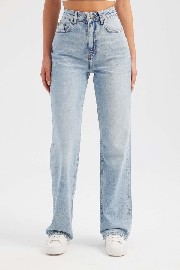 Hiccup Kadınlar Yüksek Bel Straight Kot Pantolon Açık Mavi Denim görsel 2