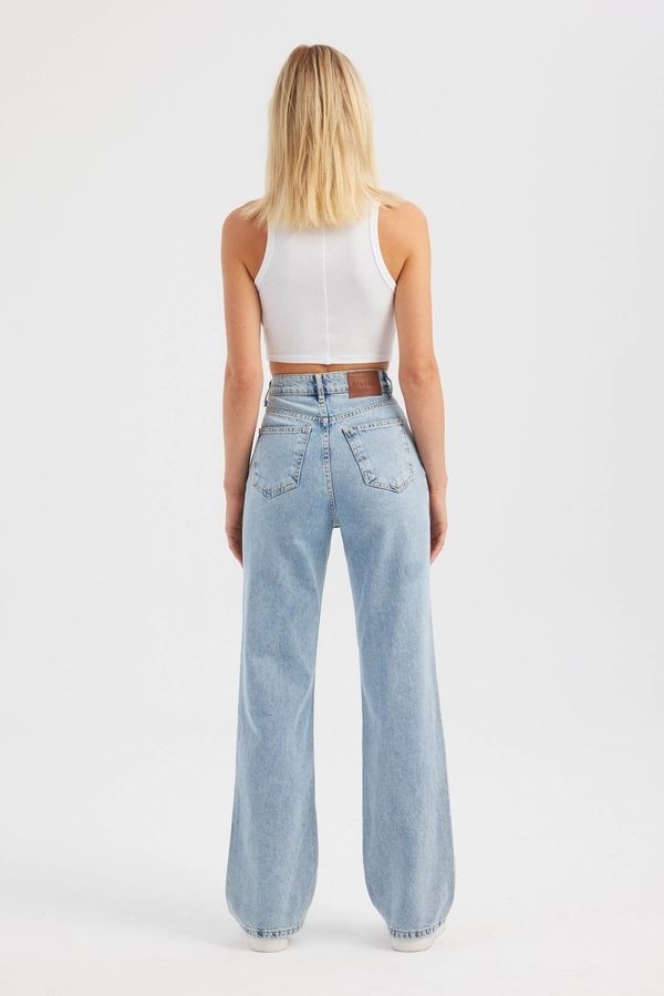 Hiccup Kadınlar Yüksek Bel Straight Kot Pantolon Açık Mavi Denim görsel 4