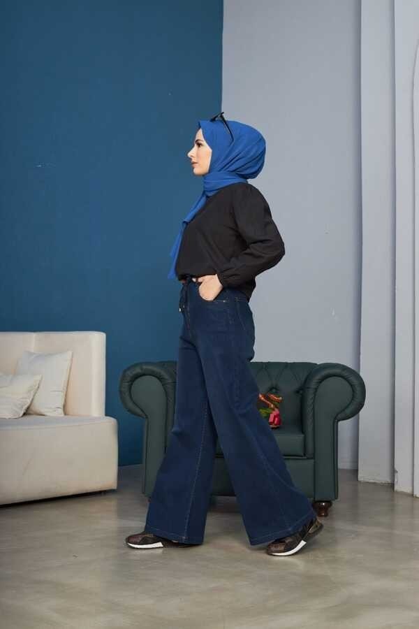 Neways 1123-DENIM Bağcıklı Bol Paça Pantolon Lacivert