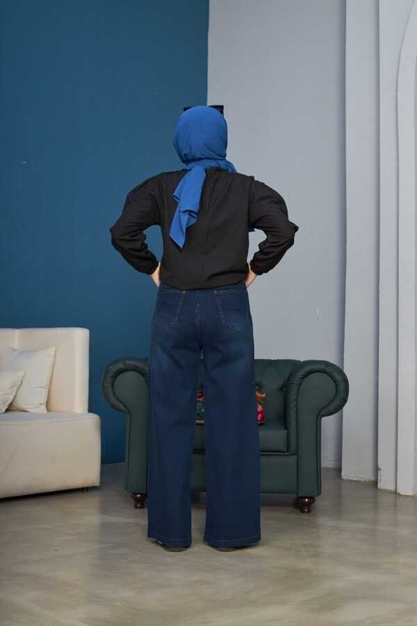 Neways 1123-DENIM Bağcıklı Bol Paça Pantolon Lacivert görsel 3