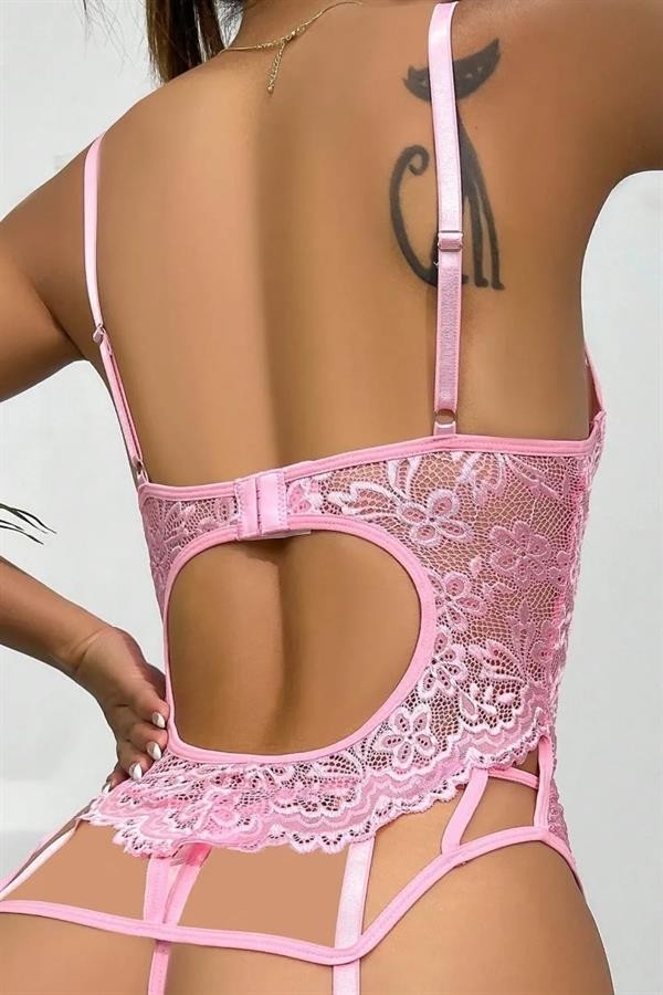 Aria's Closet Özel Tasarım Dantelli Fantezi Pembe Jartiyer Takımı AX25905 görsel 4