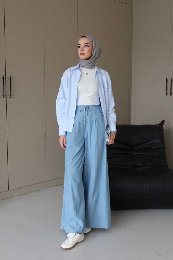 Neways 1167-DENIM Bol Paça Pantolon Mavi görsel 2