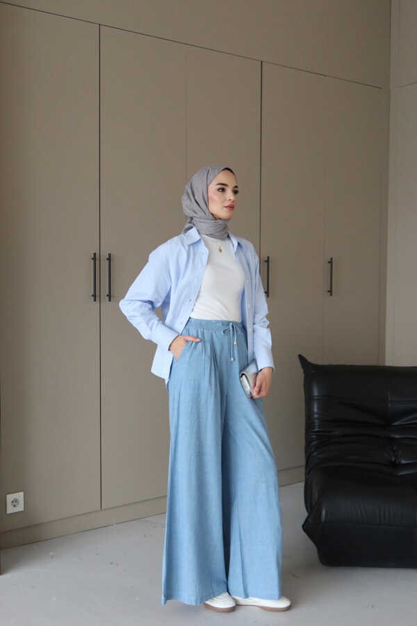 Neways 1167-DENIM Bol Paça Pantolon Mavi görsel 3