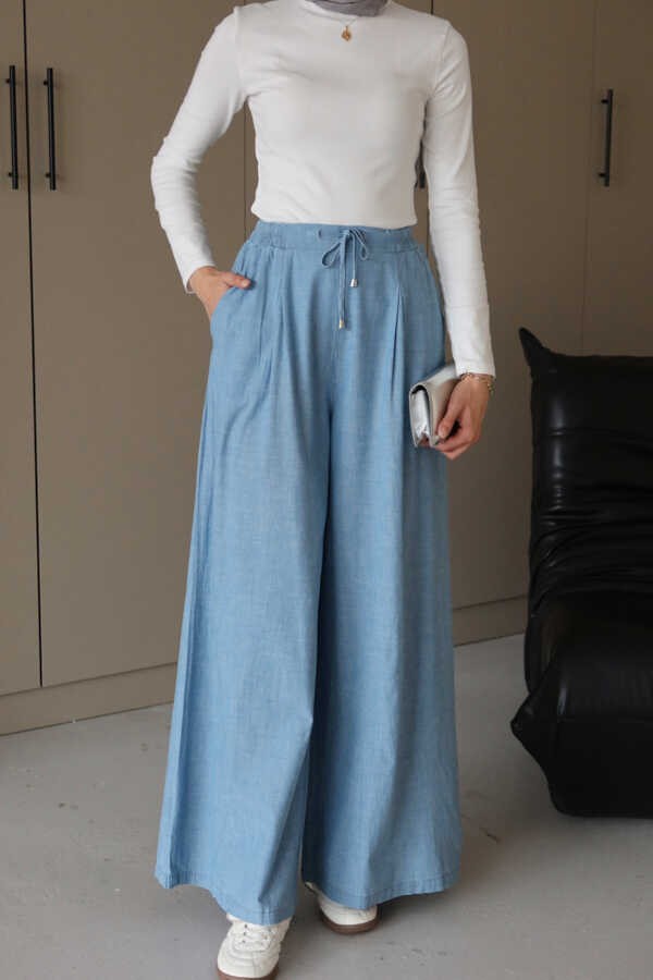 Neways 1167-DENIM Bol Paça Pantolon Mavi görsel 4