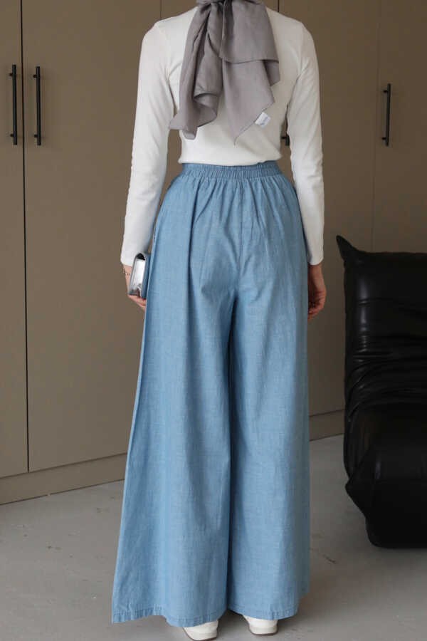 Neways 1167-DENIM Bol Paça Pantolon Mavi görsel 5