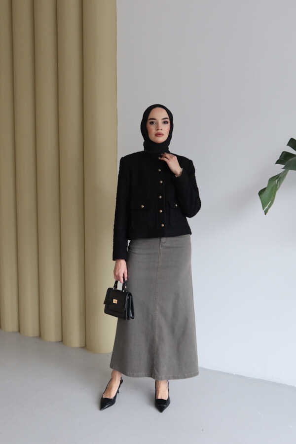 Neways 2254-DENIM Klasik Etek Haki görsel 3