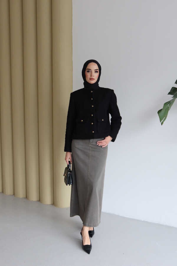 Neways 2254-DENIM Klasik Etek Haki görsel 4