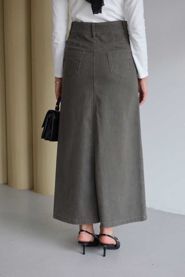 Neways 2254-DENIM Klasik Etek Haki görsel 5