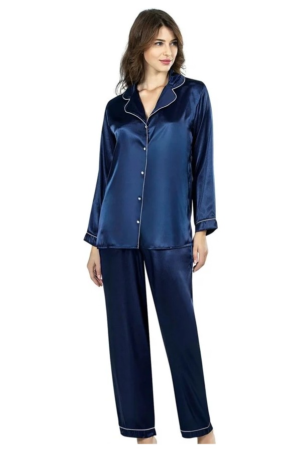 Aesco Aria's Closet Lacivert Ikili Saten Gecelik Pijama Takımı 7647