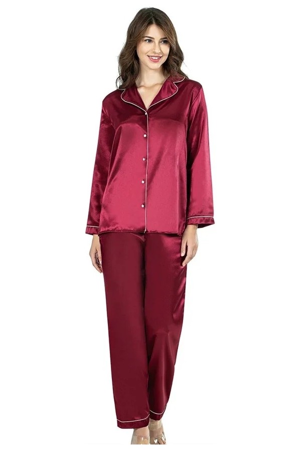 Aesco Aria's Closet Bordo Ikili Saten Gecelik Pijama Takımı 7647