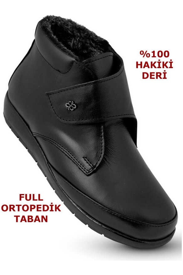 Ispartalılar 200 Ortopedik Taban İçi Kürklü Siyah Anne Botu Kadın Cırtlı Bot Ayakkabı görsel 8