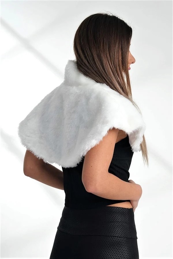 Veraura Lifestyle Beyaz Broşlu Kürk Etol Bolero görsel 6