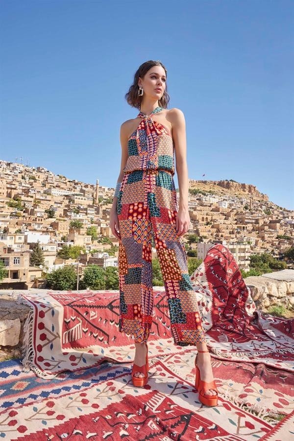 Aesco Arias Closet Etnik Desenli Saten Tulum görsel 5