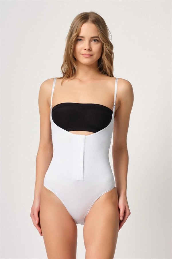 Beyaz Göğsü Açık Agraflı Body Korse