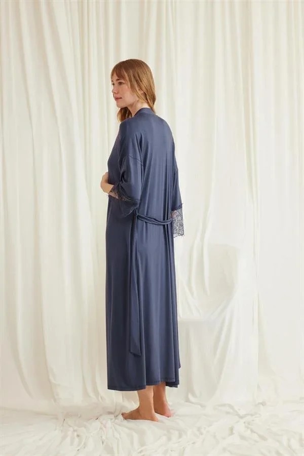 Ang Butik Dekolteli Yakası ve Kolu Dantelli Sabahlık Takımı görsel 5