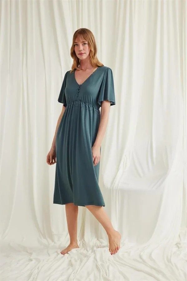 Ang Butik Dantelli Önü Düğmeli Hamile Lohusa Viskon Gecelik görsel 6