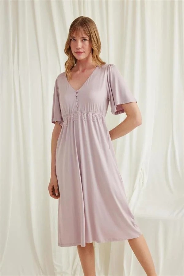 Ang Butik Dantelli Önü Düğmeli Hamile Lohusa Viskon Gecelik görsel 7