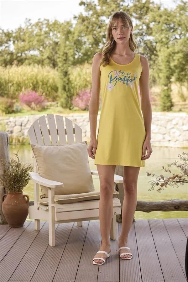 Ang Butik Çiçek ve Yaprak Desenli ve Baskılı "you Are Beautiful" Sabahlık Takımı görsel 6