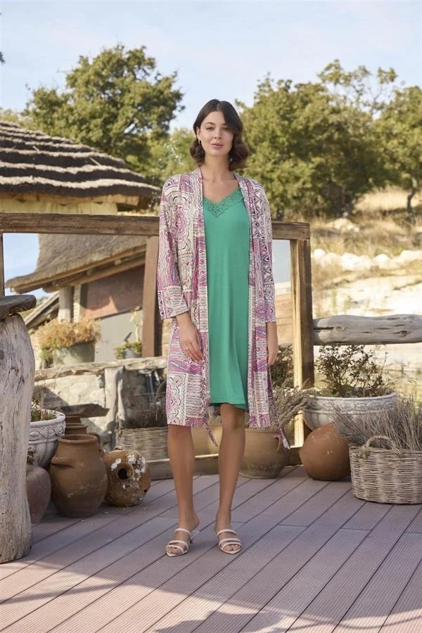 Ang Butik Etnik Deseni ve Dantelli Sabahlık Takımı