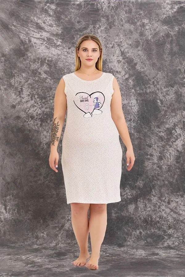 Ang Butik Büyük Beden Sweet Dreams Yazılı Desenli 2'li Viskon Gecelik Sabahlık Takımı görsel 2