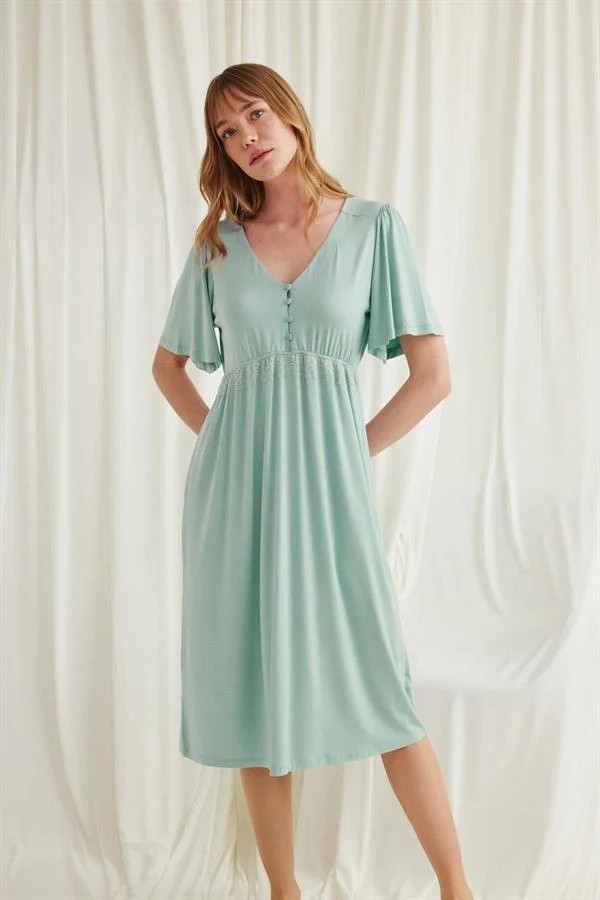 Fantastik Store Arias Closet Dantelli Önü Düğmeli Hamile Lohusa Viskon Gecelik görsel 7