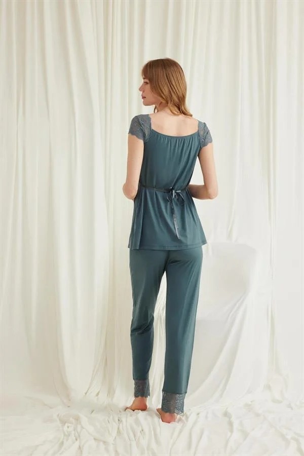 Fantastik Store Arias Closet Dantelli Önü Düğmeli Hamile Lohusa 3'lü Viskon Pijama Takımı görsel 8