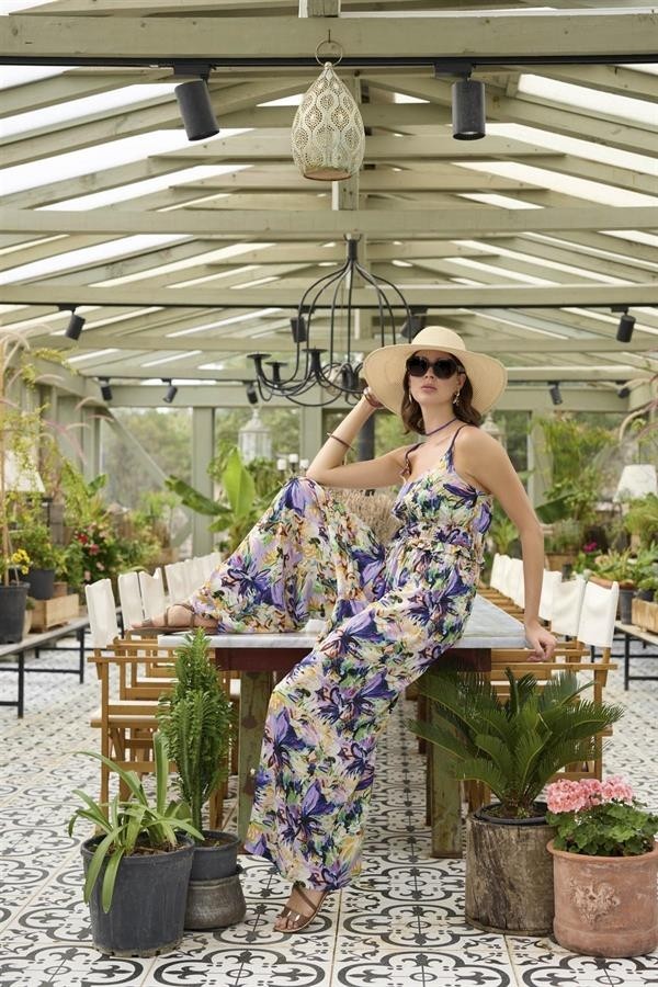 Fantastik Store Arias Closet Çiçek ve Yaprak Desenli Ip Askılı Tulum görsel 7