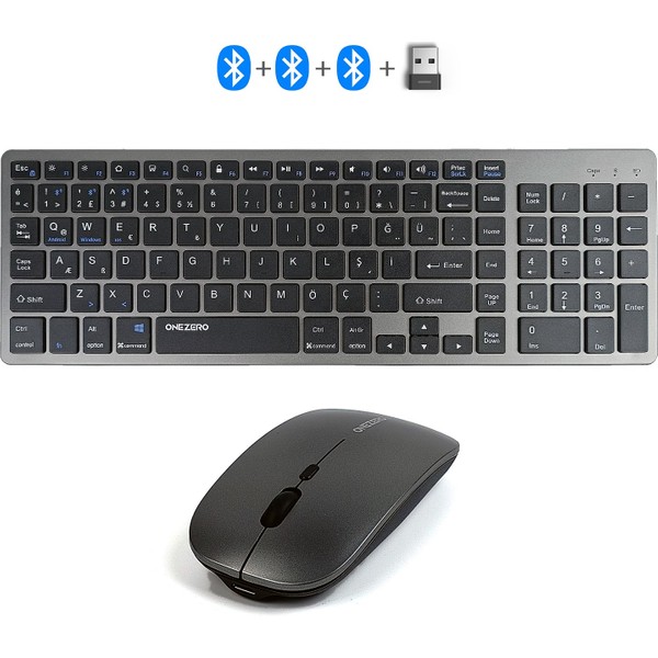 OneZero MT15 Mac Uyumlu Kablosuz Multimedya Klavye Mouse Set Q