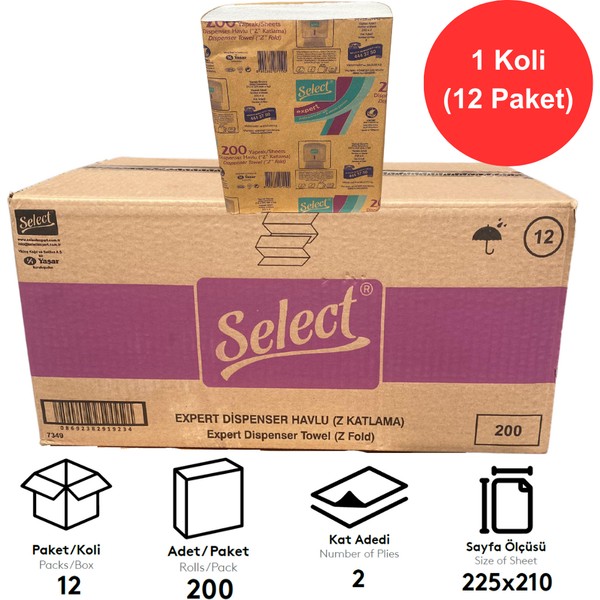 Select Expert Dispenser Z Katlama Kağıt Havlu 21 cm x 22,5 cm 200