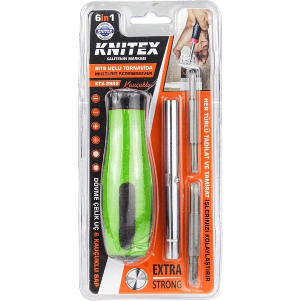 Kinetex Yeşil Bits Uçlu Düz ve Yıldız Tornavida Seti Kauçuk Saplı