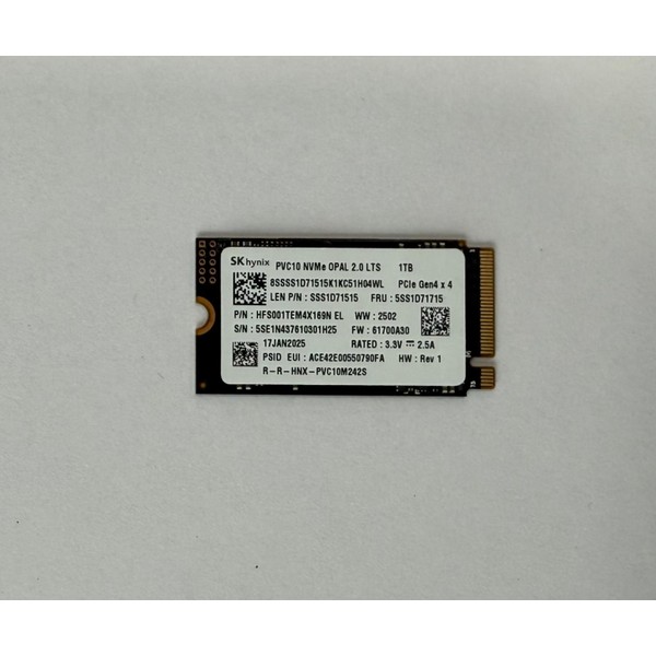 ■Lenovo　S940 ジャンク　SSD無し Lenovo Sk Hynix Gen4 X4 2242 1 Tb SSD 5400/4900S HFS001TEM4X169N