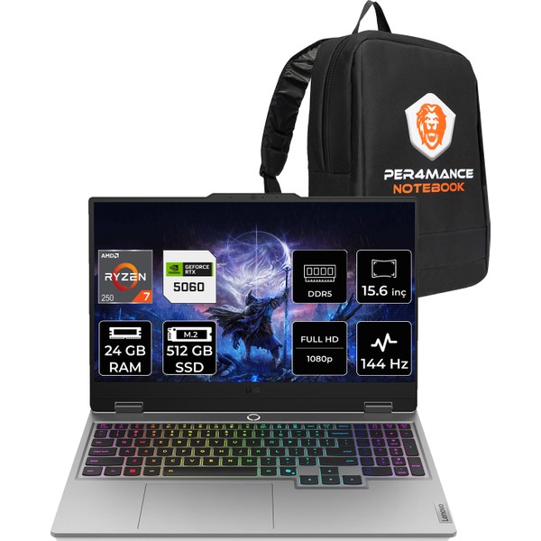 Lenovo Loq Ryzen 7 250 RTX 5060 8GB Gaming Laptop 24GB RAM 512GB