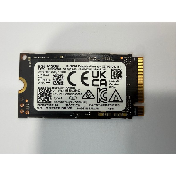 Kioxia Kıoxıa KBG6AZNT512G 512GB 4500/3700MB/S M.2 2242 Pcı-E Nvme