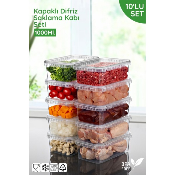 Nandy Home 1000ML. 10'lu Set Yeni Kapaklı Difrizde Kullanılabilen