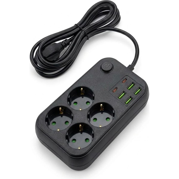Uravas Store Çoklu Priz Uzatma Kablosu 4 Soket + 4 USB + 2 Type-C