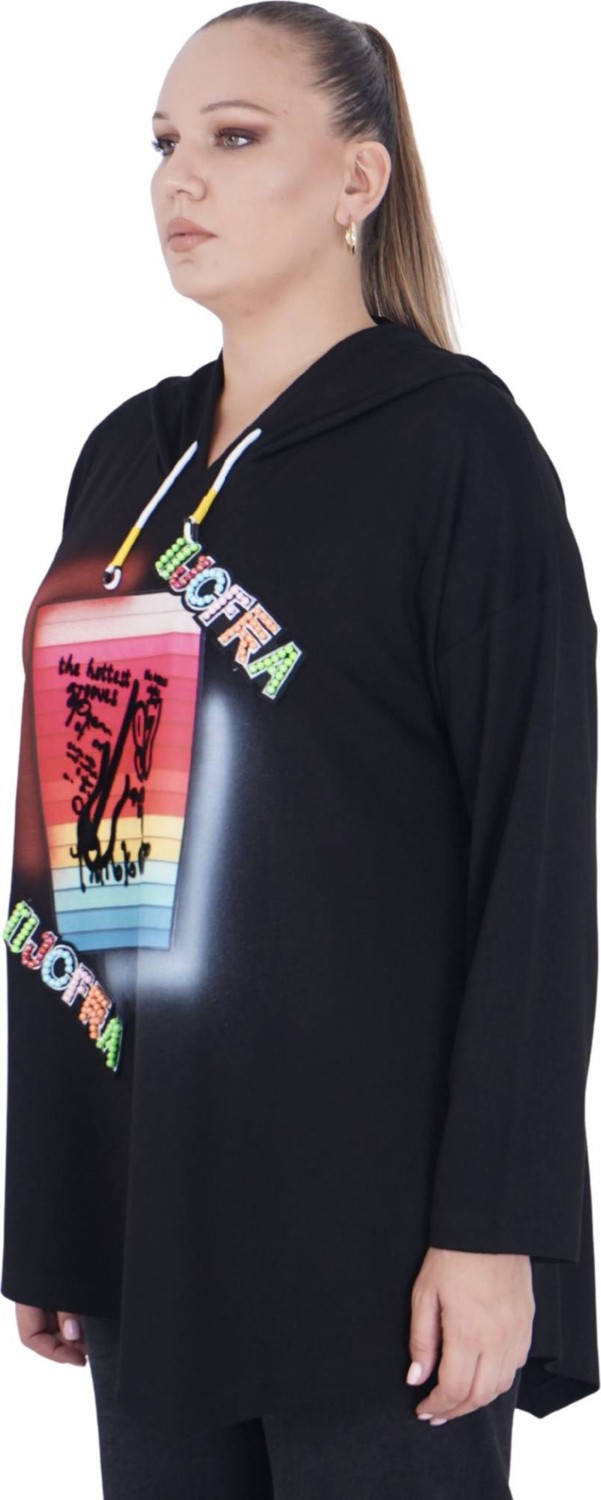 Darkmen Kadın Büyük Beden Siyah Kapüşonlu Sloganlı Sweatshirt görsel 2