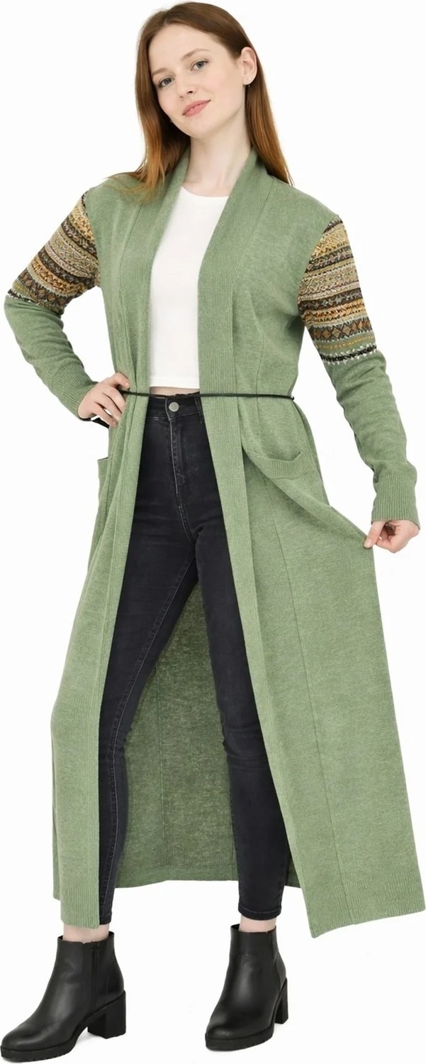 Onno Style Standart Beden Kilim Desenli Uzun Triko Ceket