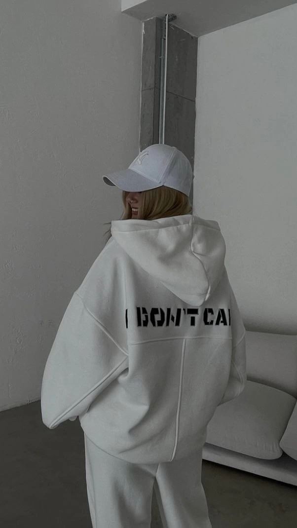 Fantastik Store Kadın Nakış Işlemeli 3 Iplik Pamuklu Sweat Alt-Üst Takım- Beyaz görsel 3