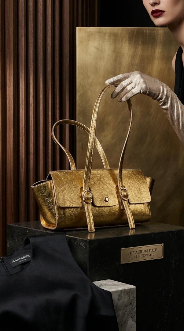 Aksiyon Global Parlak Gold Mini Omuz Çantası Yumuşak Deri Görünümlü Fermuarlı Kadın El ve Kol Çantası - Lisinya görsel 3