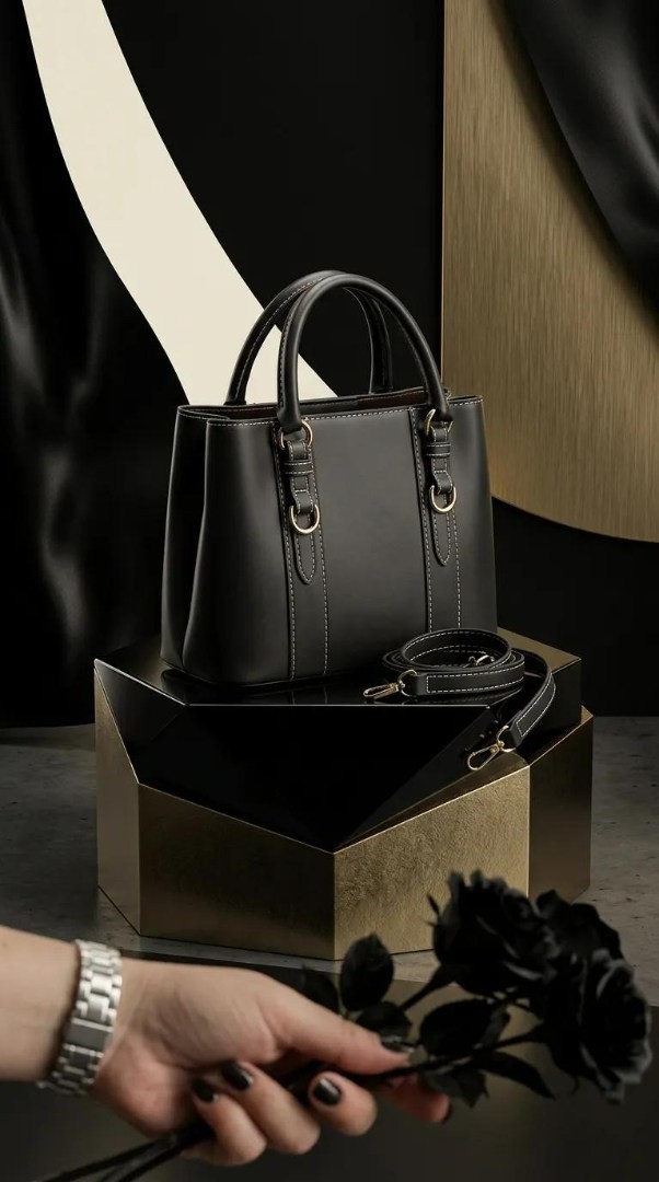 Lisinya Siyah Kilit Detaylı 3 Gözlü Kadın El ve Çapraz Askılı Çanta 24X18 cm - Lisinya görsel 5