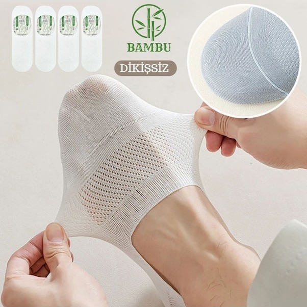 Kral Socks Erkek - Bayan Bambu Babet Çorap Dikişsiz Parfümlü Silikonlu Babet Çorap görsel 3