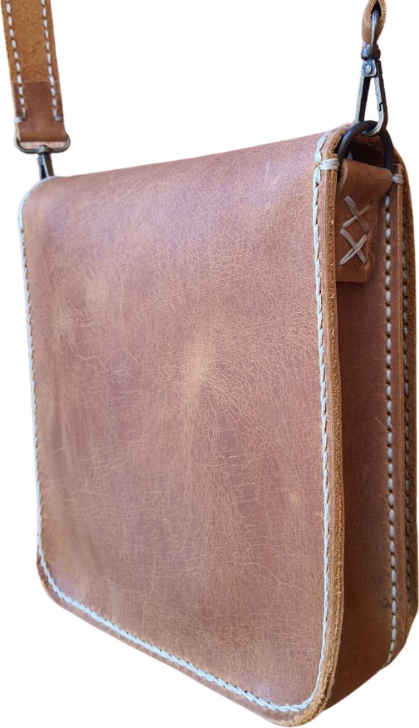 Semiramis Artemis Model Hakiki Deri El Yapımı Taba Unisex Tek Körüklü Küçük Postacı Çantası Vintage Model görsel 2