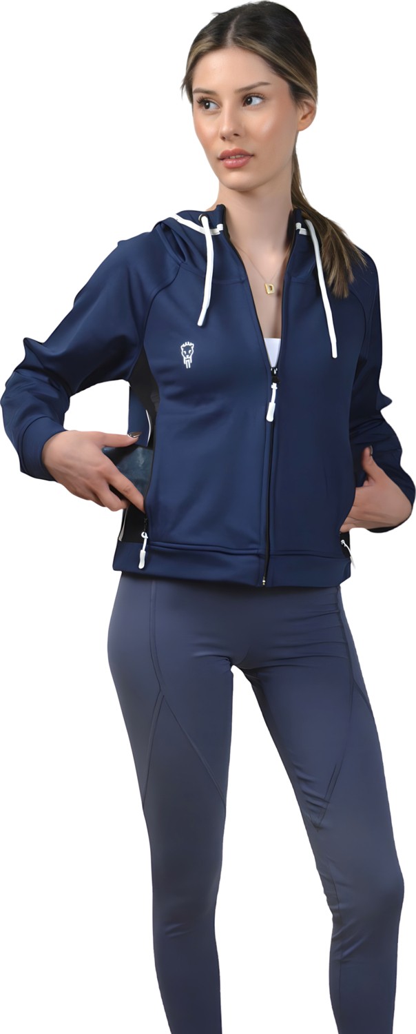 Lioness Activewear Lacivert Kadın Crop Sweatshirt Fermuarlı Sırt Dekolteli Kapüşonlu Eşofman Üstü görsel 2