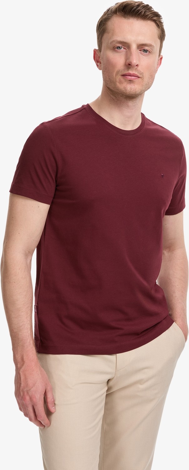 Pierre Cardin Erkek Bordo Slim Fit %100 Pamuk Bisiklet Yaka Basic Tişört 50325307-VR014