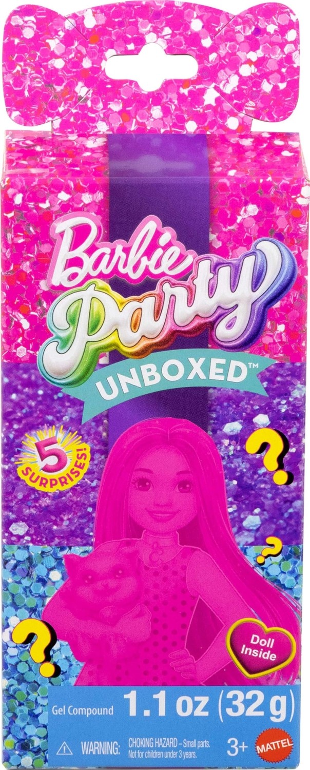 Die Grup Barbie Party Unboxed Chelsea Oyuncak Bebek Seti, Glam Party Serisi 6 Sürpriz, Evcil Hayvan ve Renk Değişimi Dahil (Stiller Farklı Olabilir), JFY04