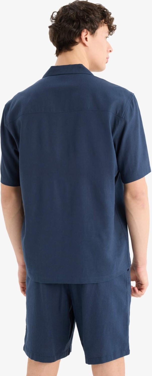 DeFacto Relax Fit Polo Yaka Keten Karışımlı Kısa Kollu Gömlek D9882AX25AU görsel 7
