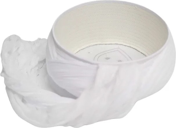 Sarıkhane Çocuk Namaz Sarığı - Beyaz Kumaş - Beyaz Takke - Çapraz Sarım - Nâli Şerif - 6 Metre (Züabeli) görsel 5