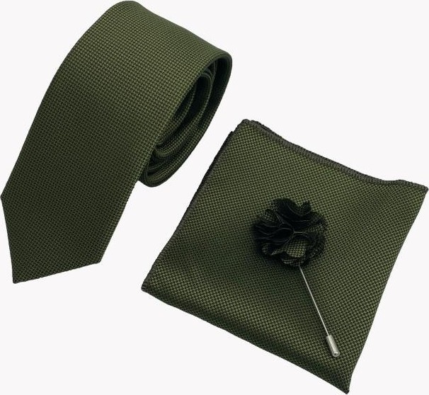 Brianze Haki Yeşili Kravat Mendil Seti %100 Microfiber Özel Günler İçin Şık Kombin görsel 2