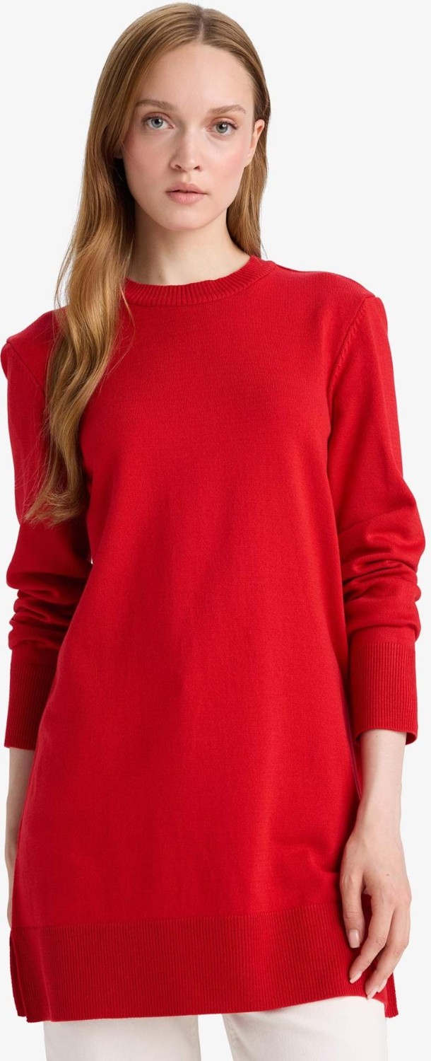 DeFacto Regular Fit Bisiklet Yaka Yırtmaçlı Basic Düz Triko Kazak Tunik H3431AZ25WN